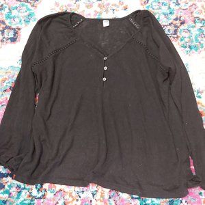 Old Navy V-Neck Jersey Crochet-Trim Henley Top